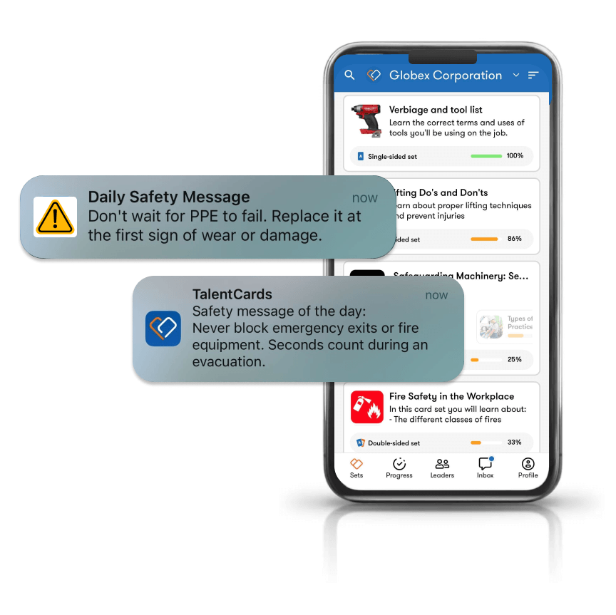 Send out safety messages using push notifications in TalentCards